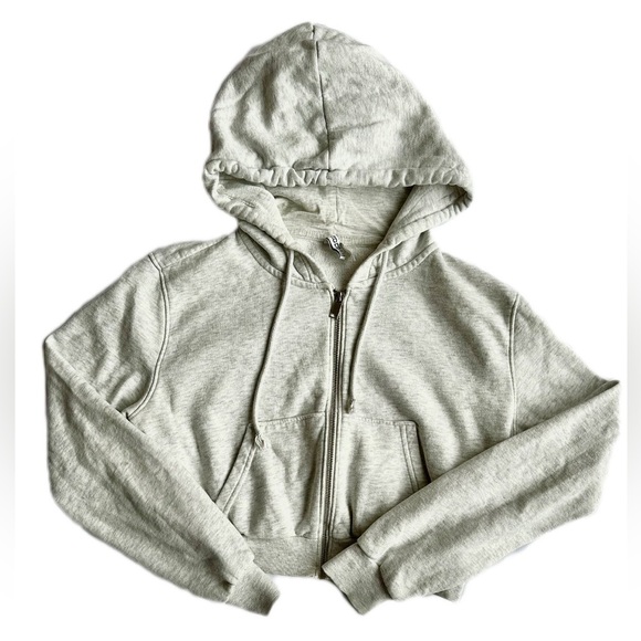 H&M Light Grey Cropped Zip Up Hoodie - Picture 1 of 1